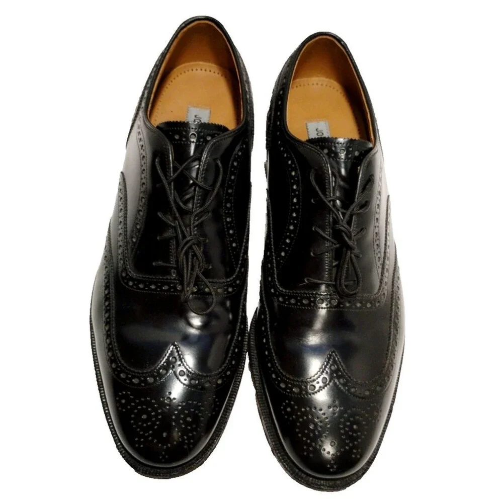 Johnston & Murphy Black Leather Wingtip Oxford Dress Shoes Mens 10.5 D